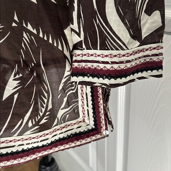 Tory Burch Beach Tunic Brown Palm Fronds Tropical Flamingo Size 6 Sequins - Picture 4 of 12